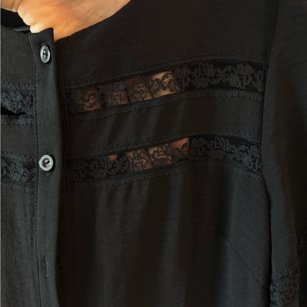 Chic Black Midi Dress with Lace Accents